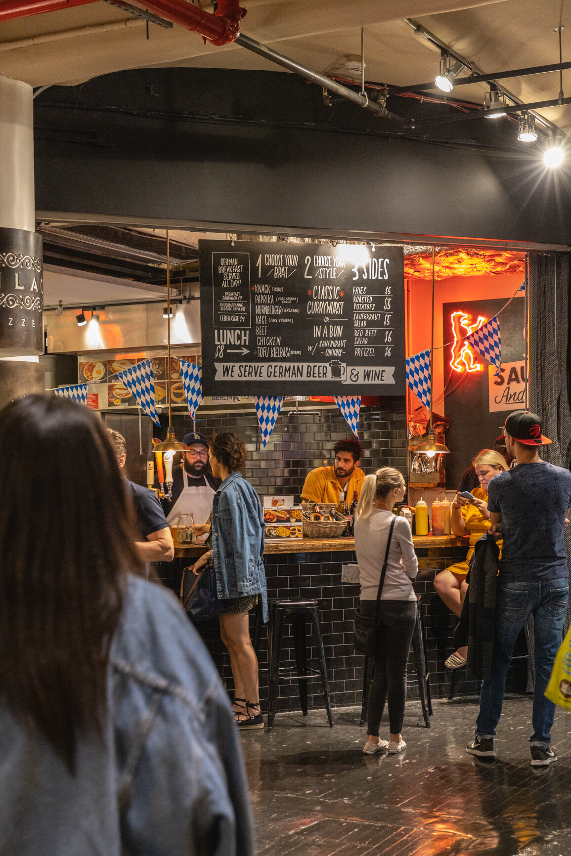 kiosk of Berlin Currywurst in Chelsea Market 