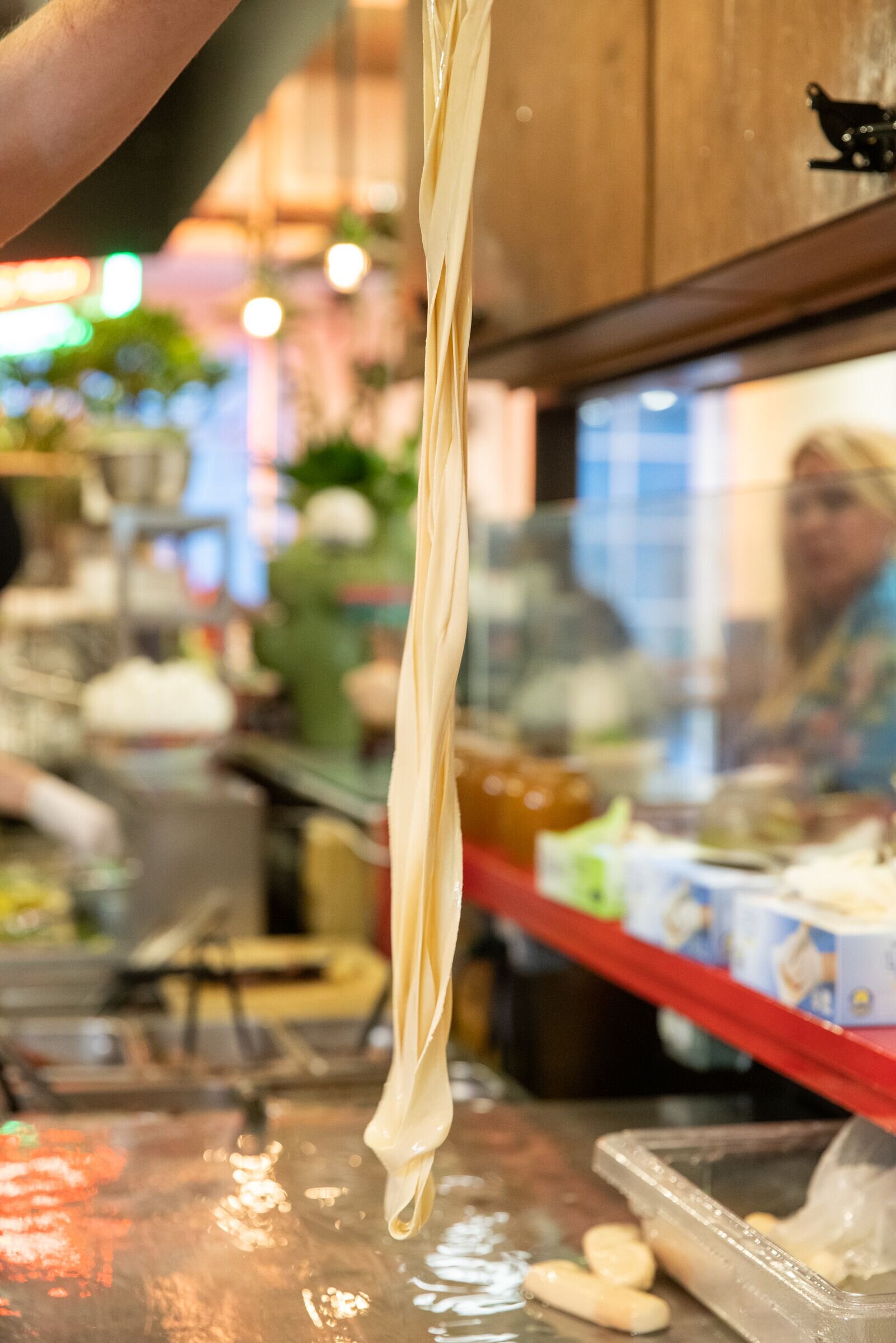 very fresh noodle being made